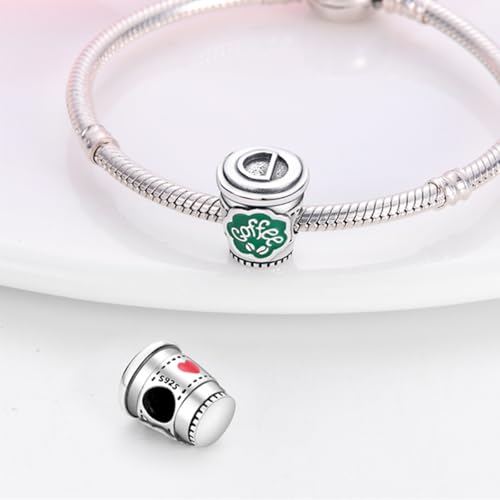 HappyStar 925 Sterling Silver Animal Dogs Charms Pendants fit Pandora Bracelets Necklaces Flowers Sports Travel Charms for Bracelets Women Jrwelry Gifts(with one Spacer Bead Charms) - style: Coffee Cup Beads
