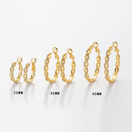 Senteria S925 Sterling Silver Post Twisted Hoop Earrings Hypoallergenic | Lightweight Silver Hoop Earrings AAAAA Cubic Zirconia Nickel Free for Sensitive Ears Twisted Hoops for Women Gifts 20-60MM - color: gold-40mm
