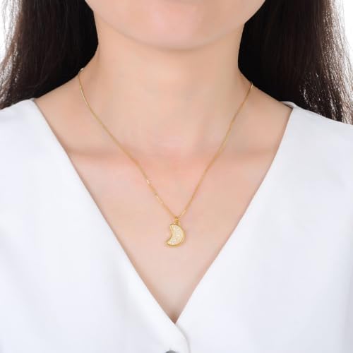 Adabele Natural Druzy Necklace Small Tiny Moon Gemstone Pendant 18 inch Sparkly Agate Stone Crystal Women Jewelry Tarnish Resistant Stainless Steel/Gold Plated Chain - color: Crystal AB druzy - gold plated