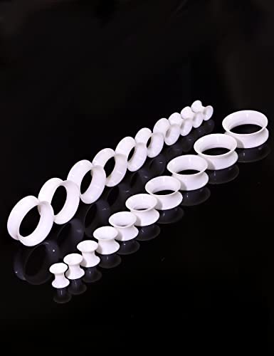 6G-25mm Thin & Thick Silicone Ear Gauges Stretching Kit Flexible Tunnels Plugs for Ear Expander Gauge Earlets Plug Set Gauges Kit - style: White-Mix Size-6G-20mm