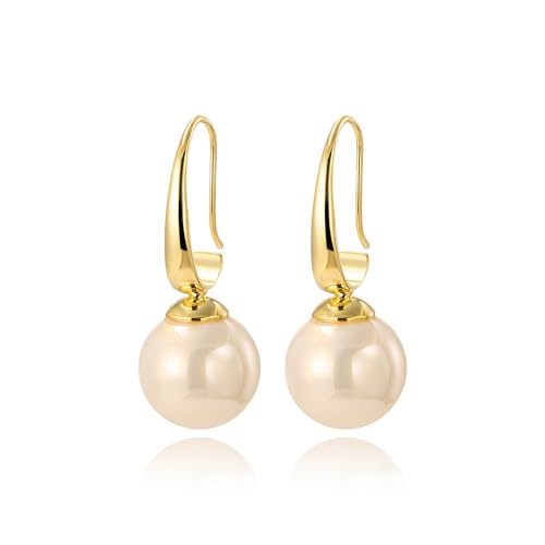 Unique Cream White Pearl Teardrop Drop Dangle Earrings for Women,Trendy Geometric Dangle Formal Hook Earrings for Wedding Prom - color: Gold