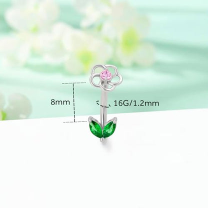 Flower Eyebrow Rings Piercing Jewelry, 16G Internally Threaded Rook Piercing Jewelry, 316L Stainless Steel Lip Labret Barbells 8mm - color: Silver-8mm