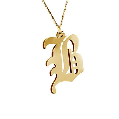 Women's Old English Initial Necklace 18K Gold Plated Stainless Steel Letter Pendant Gift - style: B