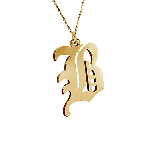 Women's Old English Initial Necklace 18K Gold Plated Stainless Steel Letter Pendant Gift - style: B