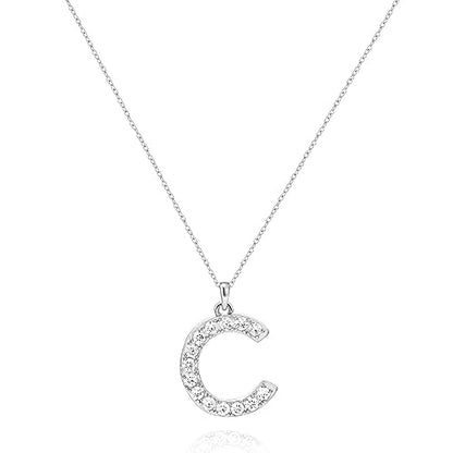Tarsus Initial Cubic Zirconia Necklace for Women Teens | Jewelry Gifts for Women Adjustable Chain 18" + 2" - style: Silver-C-Diamond style