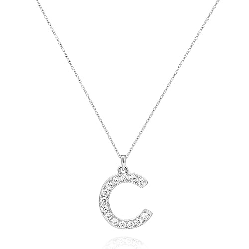 Tarsus Initial Cubic Zirconia Necklace for Women Teens | Jewelry Gifts for Women Adjustable Chain 18" + 2" - style: Silver-C-Diamond style
