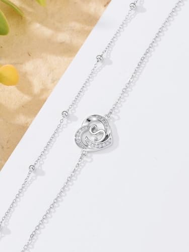 Dorunmo Initial Anklet 925 Sterling Silver Letter A-Z Layered Heart Anklet Beach Jewelry Birthday Gifts for Women - color: S