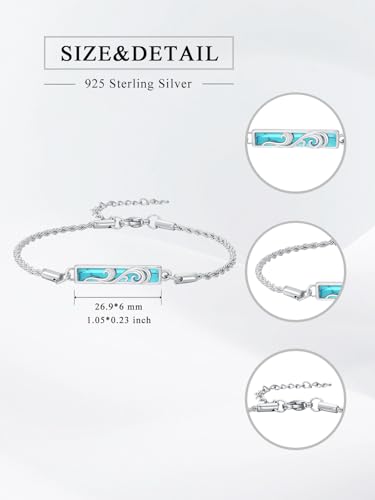 Waves/Tree of Life/Mushrooms/Moon Phase/Butterfly/Hummingbird Bracelet/Anklet 925 Sterling Silver Adjustable Abalone Shell Bar Bracelet/Anklet Summer Jewelry Gifts for Women - color: Waves-Turquoise, size: Anklet 9"+2"
