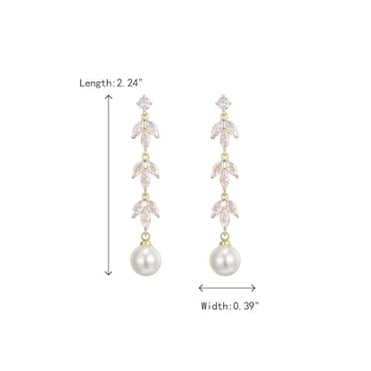 Crysdue Simulated Pearl Earrings for Women, Dainty Silver/Gold/Rose Gold Plated Cubic Zirconia Drop Dangle Earrings Wedding Jewelry for Bride Bridesmaid - style: D_CZ+pearl, silver