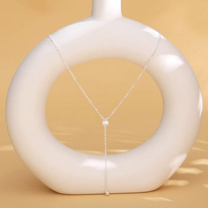 Lariat Necklace for Women, Non Tarnish Dainty Chain Stackable 14K Gold Plated Cute Trendy Layered Necklaces Elegant Jewelry Gift for Women Her - color: Silver, style: SD