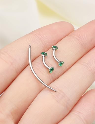 Eyebrow Piercing Jewelry F136 Titanium Internally & externally Threaded Curved Barbell Vertical Labret Lip Jewelry Ear Rook Navel Belly Button Ring Women Men 20g 18g 16g 6mm/8mm/10mm/12mm - color: 6mm F136 titanium Eyebrow Rings 16G Green