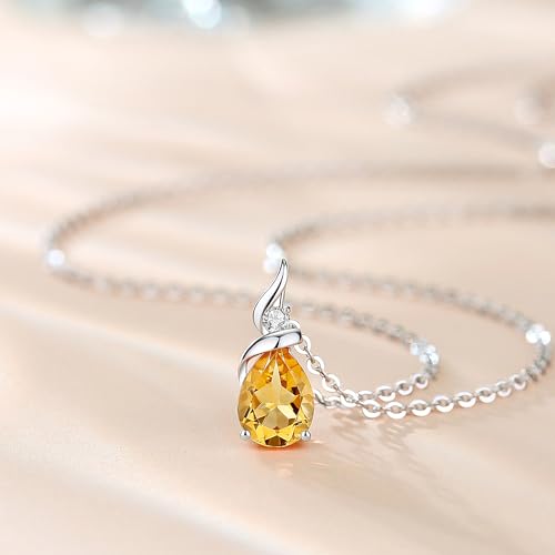 FANCIME 14K Solid White Gold Birthstone Pendant Necklace for Women with Diamond Pear Shaped Teardrop Necklace Birthday Gifts for Mom Women,Sterling Silver Chain 16" + 2" Extender - color: 11-Citrine