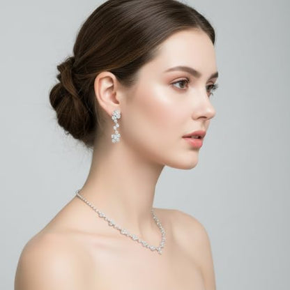 Silver Jewelry Sets for Women Rhinestone Necklace Dangle Earrings Bracelet Set Bridal Wedding Jewelry Sets for Brides Bridemaid Prom Costume Accessories Jewelry - style: Silver Jewelry Set style1