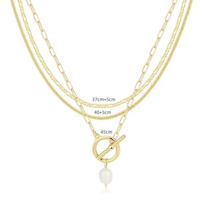 Gold Layered Necklaces for Women, 14K Gold Plated Paperclip Snake Chain Necklace Set, Dainty Coin Cross Tear Pendant Layering Choker Necklaces, Simple Trendy Stackable Jewelry Gifts - color: 3PCS / Pearl Necklace & 2 Chains