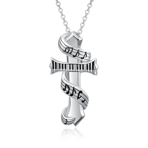 Cross Necklace for Men Women 925 Sterling Silver Cross Pendant Necklace Christian Religious Jewelry Gifts for Anniversary - color: 18-Music Cross