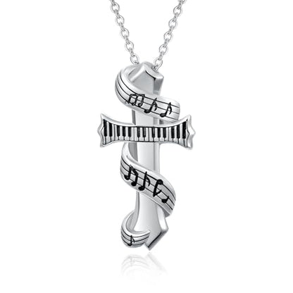 Cross Necklace for Men Women 925 Sterling Silver Cross Pendant Necklace Christian Religious Jewelry Gifts for Anniversary - color: 18-Music Cross