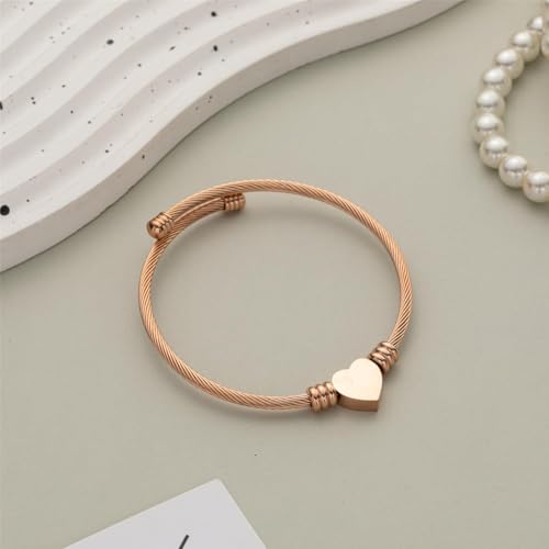 kelistom 316L Stainless Steel Love Heart Charm Bracelet for Women Romantic Gift Silver/Rose/18k Gold Plated OT Clasp Bracelets - color: heart cuff-rose gold