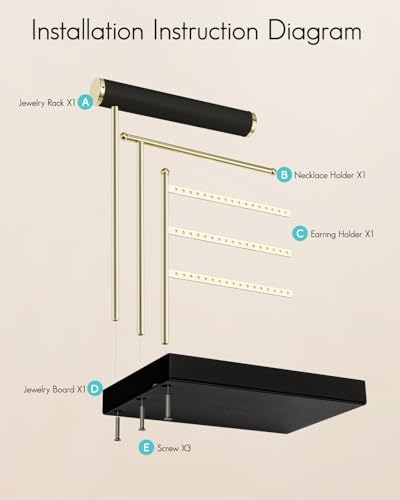 VLANDO Jewelry Stand Organizer with Ring Holder Tray, Necklace and Earring Storage for Bracelets, Watches and Rings, PU Leather Covered Wooden Tray with Gold Metal Frame - Black - color: Black