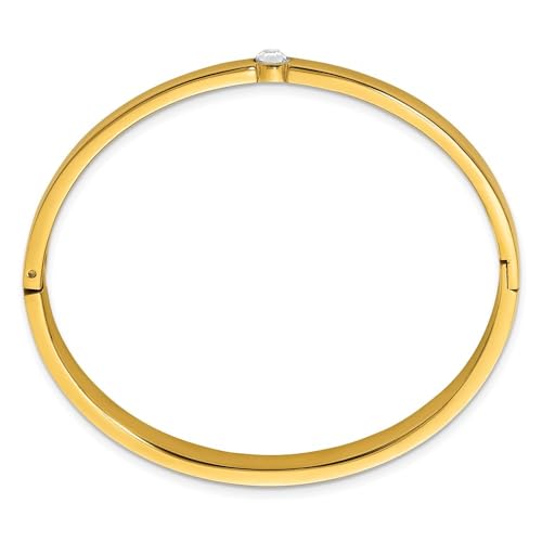 Chisel Stainless Steel Polished Yellow IP-Plated Preciosa Crystal 6mm Hinged Bangle Bracelet