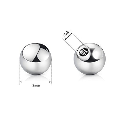 vcmart 16G 3mm Replacement Balls & 14G 5mm Piercing Balls Externally Threaded Nipple Industrial Tongue Belly Nose Lip Ear Piercing Barbell Parts - color: 1 -16G, 3mm balls, silver 10pcs
