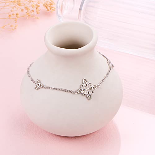 FLYOW 925 Sterling Silver Good Luck Irish Jewelry Triquetra Trinity Celtic Witches Knot Bracelet for Women - color: Silver