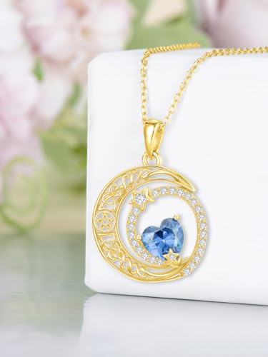 Midari 18K Yellow Gold Sun Moon Star Pendant Rose Flower Necklaces I Love You Forever Sun Moon Jewelry Gift for Mother Women - color: 12-Dec-Topaz, style: Moon&Star