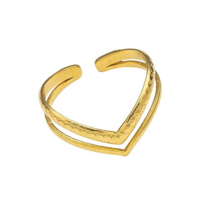 Gold & Silver V Shaped Adjustable Ring, Simple Non Tarnish Stainless Steel Womens Rings, Dainty Open Band,Anillos.