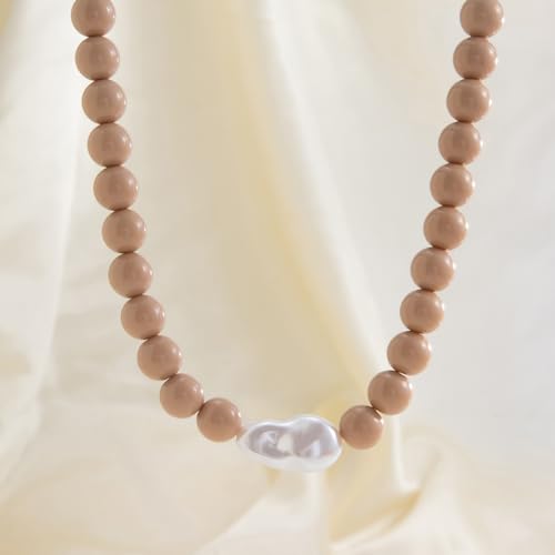 Colorful Faux Baroque Pearl Resin Beaded Choker Necklace Summer Tropical Jewelry for Women - color: Khaki
