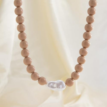 Colorful Faux Baroque Pearl Resin Beaded Choker Necklace Summer Tropical Jewelry for Women - color: Khaki