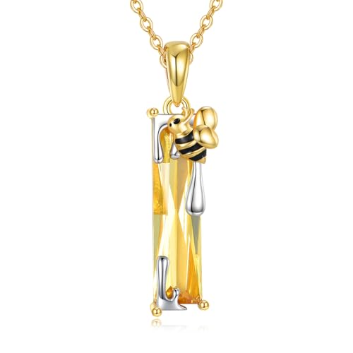 VONALA Gold Bee Pendant Necklace 925 Sterling Silver Bumblebee Jewelry Birthday Gifts for Women Daughter - style: Citrine Bee