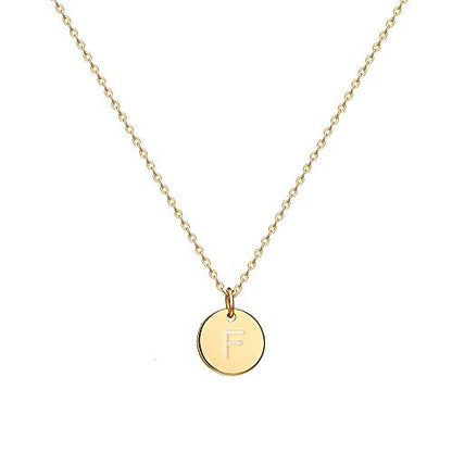 Valloey Rover Initial Necklaces for Women 14K Gold Plated Dainty Letter Necklce Round Coin Disc Pendant Double Side Engraved A-Z Necklace Personalized Jewelry Gift for Women - color: F