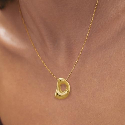 Bheop Initial Necklace for Women, Gold Silver A-Z Bubble Letter Necklace | Chunky Personalized Monogram Name Pendant, Cute Balloon Charm, Dainty Beaded Chain, Trendy Jewelry Gifts, Non Tarnish - color: Gold, style: D