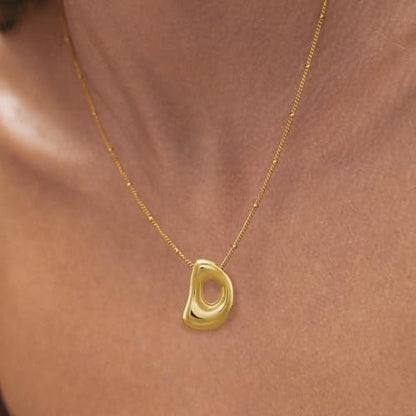 Bheop Initial Necklace for Women, Gold Silver A-Z Bubble Letter Necklace | Chunky Personalized Monogram Name Pendant, Cute Balloon Charm, Dainty Beaded Chain, Trendy Jewelry Gifts, Non Tarnish - color: Gold, style: D