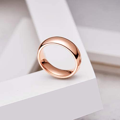 King Will Men's Women's Tungsten Carbide Ring 24k Gold Plated Rose Gold Plated Domed Polished Finish Wedding Band | Gold/Rose Gold, 1.5mm/2mm/4mm/6mm/8mm, Polished, Everyday Wear - color: Rose Gold 6mm