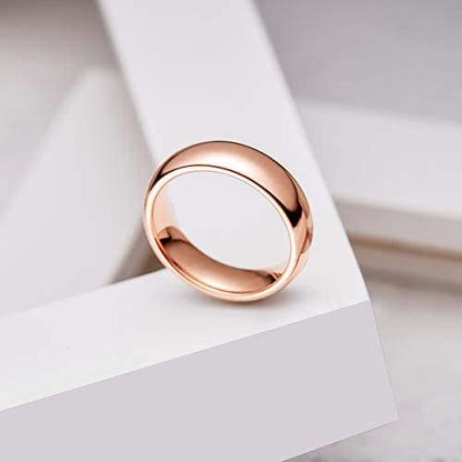 King Will Men's Women's Tungsten Carbide Ring 24k Gold Plated Rose Gold Plated Domed Polished Finish Wedding Band | Gold/Rose Gold, 1.5mm/2mm/4mm/6mm/8mm, Polished, Everyday Wear - color: Rose Gold 6mm