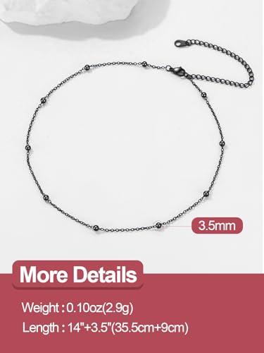 FOCALOOK Choker Necklace for Women, Double Layered Boho Beaded Choker Chain | Dainty 14K Gold Plated/Silver/Black Metal, Simple Small Satellite Beaded Chain Necklace, Hypoallergenic for Everyday Wear - color: 02.Satellite Beads-Black