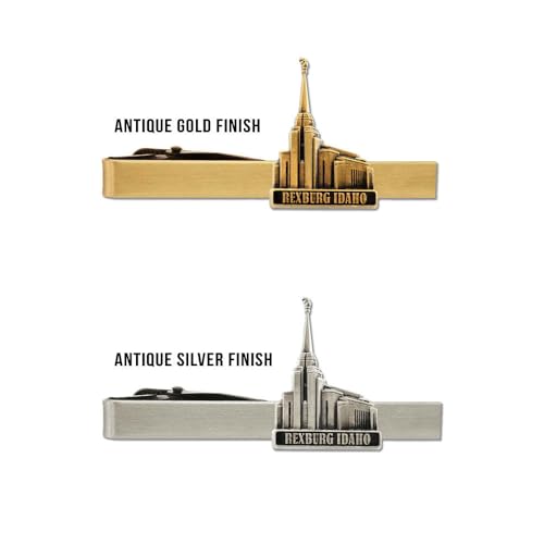 Silver Tie Clip by Ringmasters | LDS Temple Tie Clips for Men with Antique Silver Finish | Suit Accessories for Weddings, Church, & Formal Events | Versatile Tie Pin, (Rexburg Idaho)