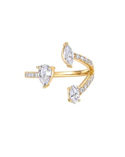 PAVOI 14K Gold Plated Cubic Zirconia Bypass Open Band Stackable Ring for Women | CZ Statement Eternity Rings - color: Yellow Gold, size: 8, style: Triple