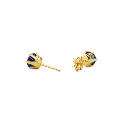 Orovi Round 14K Gold Earrings for Women in Solid 14K White Gold 585/14K Yellow Gold 585 with Ruby/Sapphire/Zirconia/Emerald Gemstones, Stud Earrings For Women,Women's Jewelry Delivered in Jewelry Box - color: 14K Yellow Gold/ Sapphire