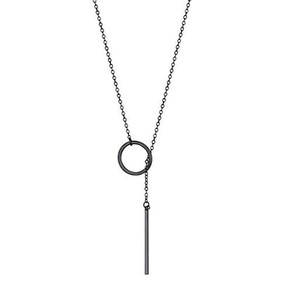 FOCALOOK Long Necklaces for Women, 14K Gold Plated Lariat Drop Bar Pendant | Hypoallergenic, 28"-30" Long Y-Shaped Chain, Layered Look, Minimalist Trendy Jewelry, Pairs Perfectly with V-Necklines - color: 01:Black