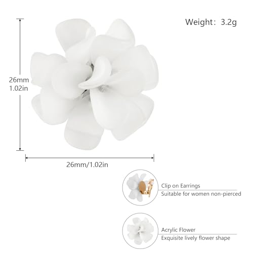 LAXPICOL Fashion Flower Clip On Earrings For Women Cute Lovely Acrylic Flower Earrings No piercing Earrings - color: white