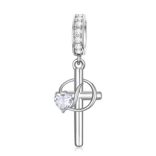 PROESS Initial Cross Charm 925 Sterling Silver Letter A B C Pendant Dangle Charm Beads for Bracelet Initial Cross Jewelry Gifts for Women - style: 4-D