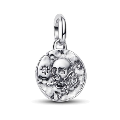 925 Sterling Silver Dangle Charm Fit Women Bracelet And Necklaces Jewelry | Medallion Pendants Beads Jewelry Charms for Women Fashion Gift Family Friends Mother's Day - color: Skull Medallion Charm M1791