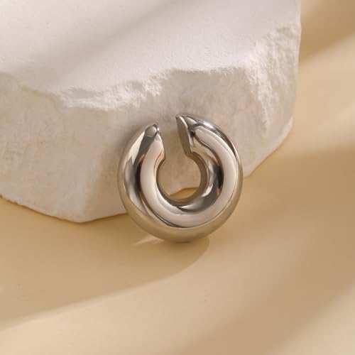 Chunky Gold Ear Cuffs Earrings for Women Non Piercing Gold Cuff Clip On Cartilage Hoop Earring Trendy Lightweight Thick Cuff Earrings for Women - color: silver1