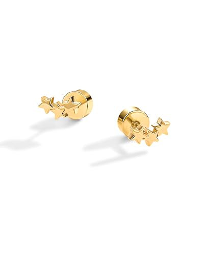 PAVOI 14K Gold Plated 925 Sterling Silver Posts Mini Stud Flat Back Earrings for Women | Helix Cartilage Piercing Jewelry | Dainty Pearl Star Cluster Cubic Zirconia Lotus Climber Screw Backs - style: Star Cluster