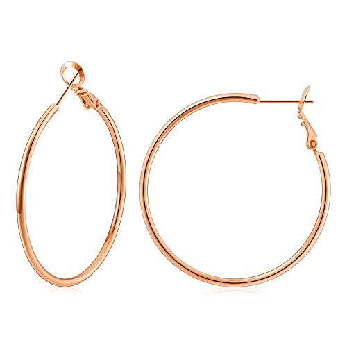 Gacimy Gold Hoop Earrings for Women 14K Gold Plated, 925 Sterling Silver Post Hypoallergenic Earrings Hoops for Women - color: Rose Gold, size: 40mm