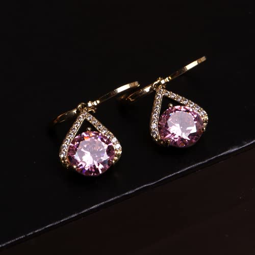 Sonateomber Gold Silver Small Hoop Dangle Earrings for Women, Trendy Dainty Rhinestone CZ Dangling Prom Wedding Leaf Flower Snowflake Butterfly Starfish Fashion Jewelry Gift - color: Pink