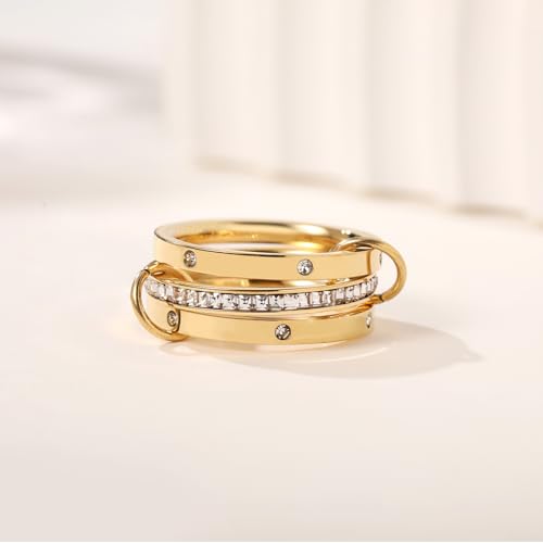 Gold Stackable Rings for Women Non Tarnish, Dainty Stackable 18k Gold Plated CZ Cubic Zirconia Rings, Gold Knuckle Women Rings Set - color: G2, size: 8