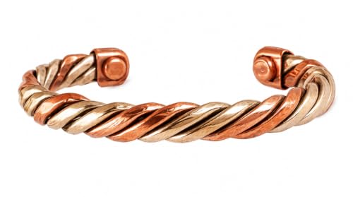 Touchstone Copper magnetic bracelet Tibetan style. Hand forged with solid and high gauge pure copper. Twisted rope look. 2 metal look. - style: Braided two tone