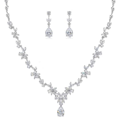 Jewelry Set for Women, Necklace Dangle Earrings Bracelet Set with White AAA Cubic Zirconia, Allergy Free Wedding Party Jewelry for Bridal Bridesmaid - color: Necklace + Earrings